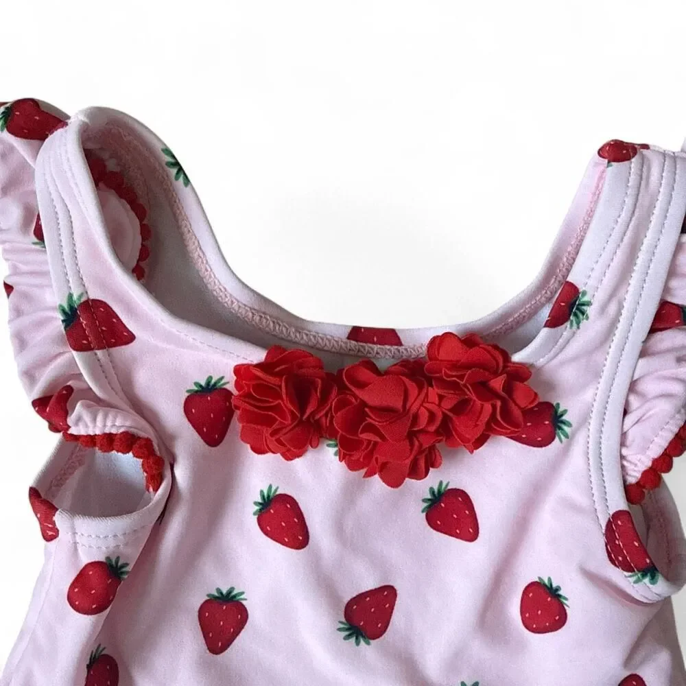 Little Me Strawberry 2-Piece Swimsuit Set 18M | Pink Ruffle Tankini | Girls